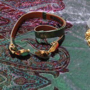 Alexis Kirk Vintage Dark Green Snakeskin leather Gem embellished belt Gorgeous